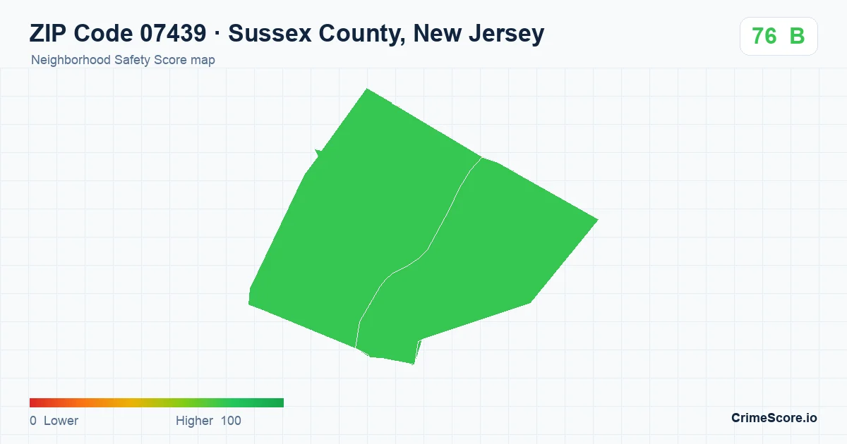 ZIP Code 07439 in Sussex County, New Jersey neighborhood Safety Score map