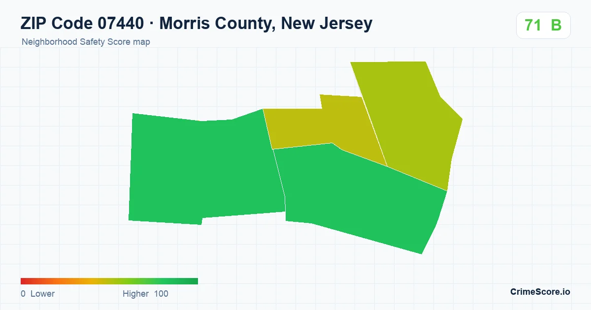 ZIP Code 07440 in Morris County, New Jersey neighborhood Safety Score map