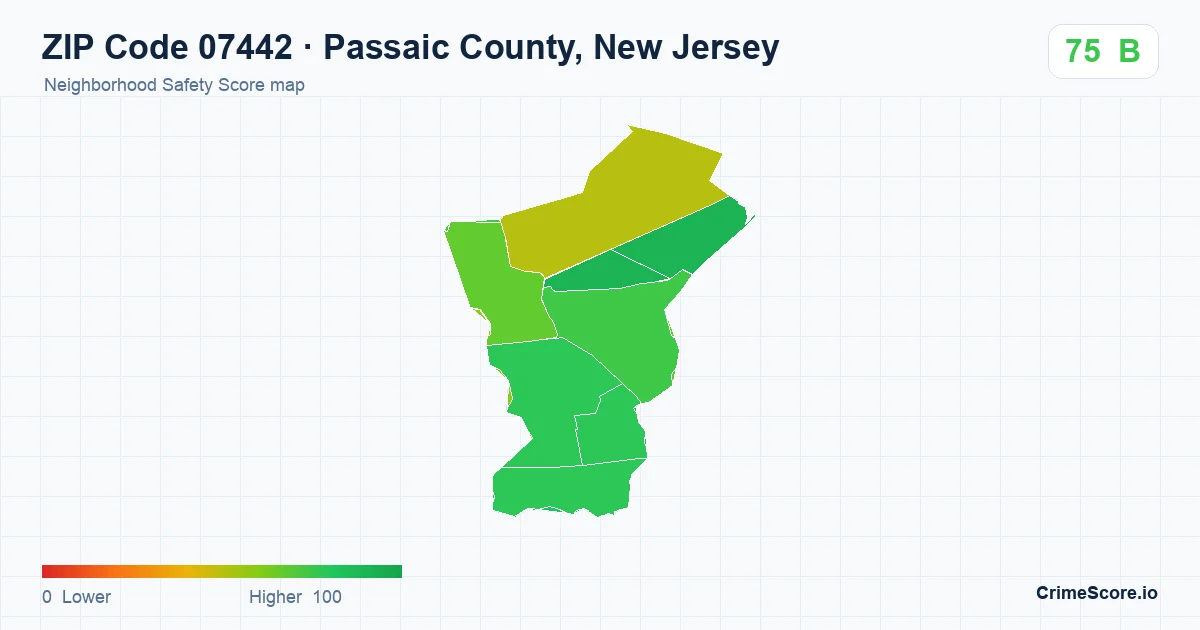 ZIP Code 07442 in Passaic County, New Jersey neighborhood Safety Score map