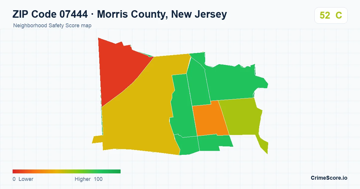ZIP Code 07444 in Morris County, New Jersey neighborhood Safety Score map