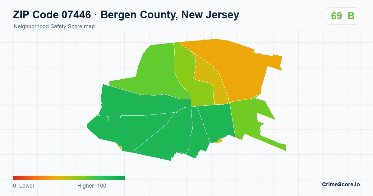 ZIP Code 07446 in Bergen County, New Jersey neighborhood Safety Score map