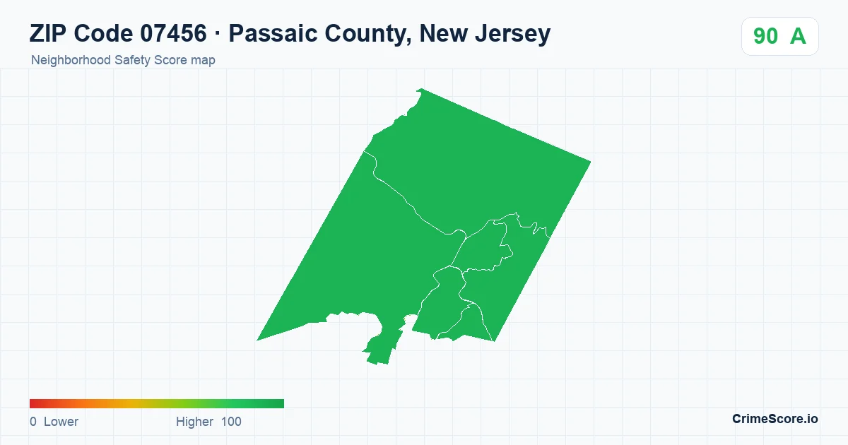 ZIP Code 07456 in Passaic County, New Jersey neighborhood Safety Score map