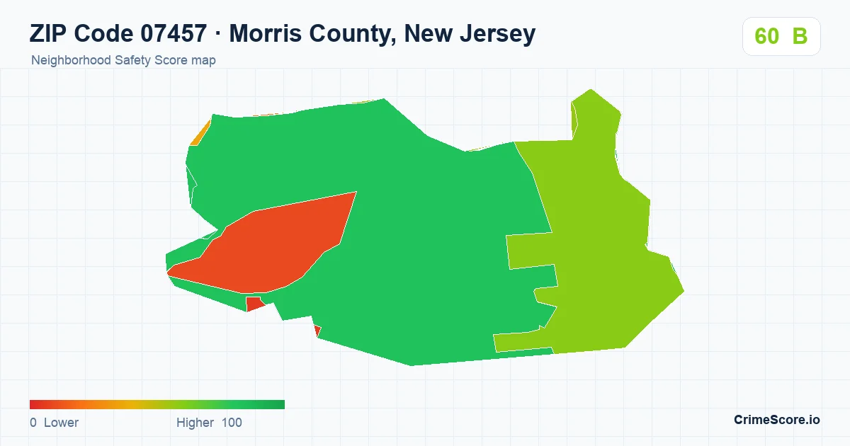 ZIP Code 07457 in Morris County, New Jersey neighborhood Safety Score map