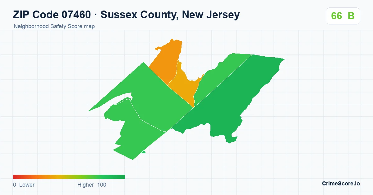 ZIP Code 07460 in Sussex County, New Jersey neighborhood Safety Score map