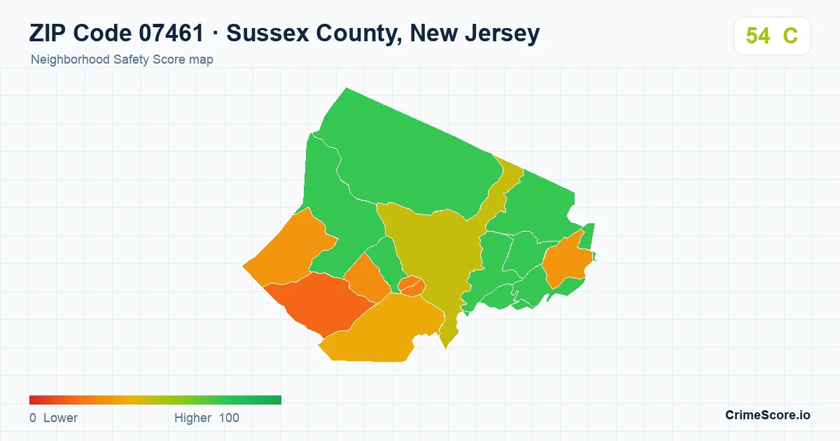 ZIP Code 07461 in Sussex County, New Jersey neighborhood Safety Score map