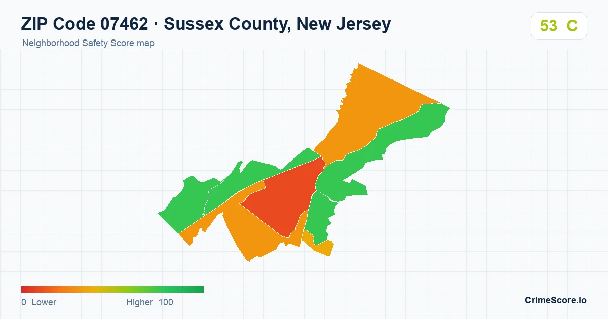 ZIP Code 07462 in Sussex County, New Jersey neighborhood Safety Score map