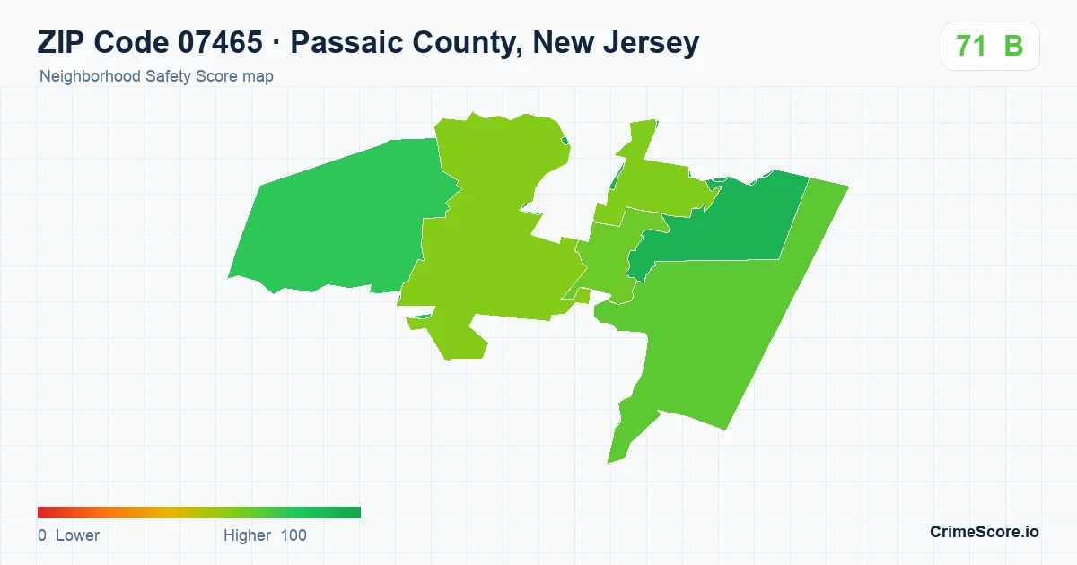 ZIP Code 07465 in Passaic County, New Jersey neighborhood Safety Score map