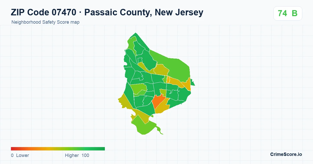 ZIP Code 07470 in Passaic County, New Jersey neighborhood Safety Score map