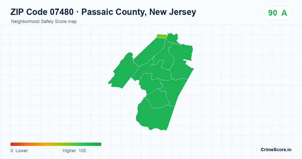 ZIP Code 07480 in Passaic County, New Jersey neighborhood Safety Score map