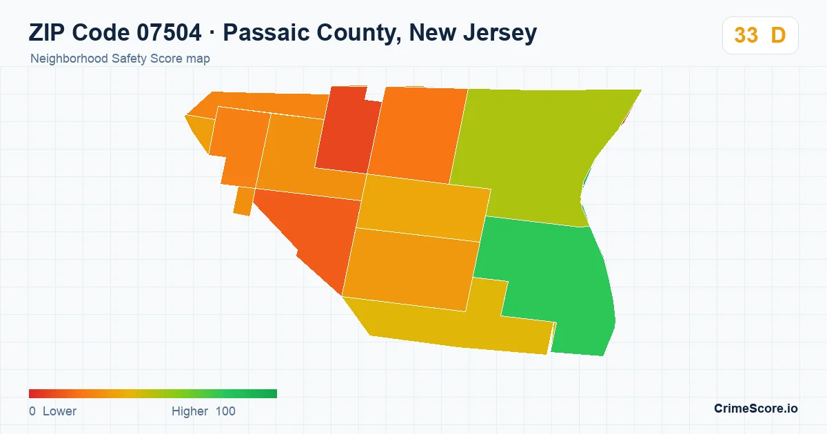 ZIP Code 07504 in Passaic County, New Jersey neighborhood Safety Score map