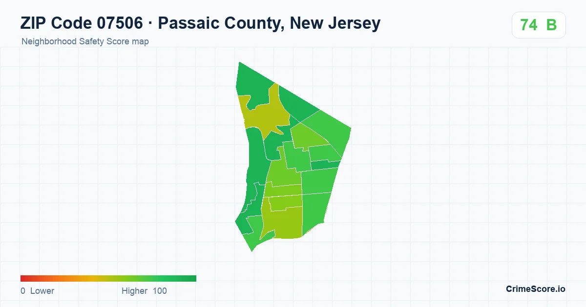 ZIP Code 07506 in Passaic County, New Jersey neighborhood Safety Score map
