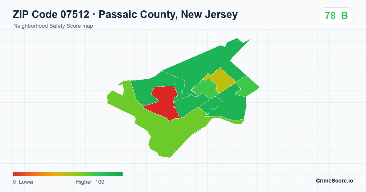 ZIP Code 07512 in Passaic County, New Jersey neighborhood Safety Score map
