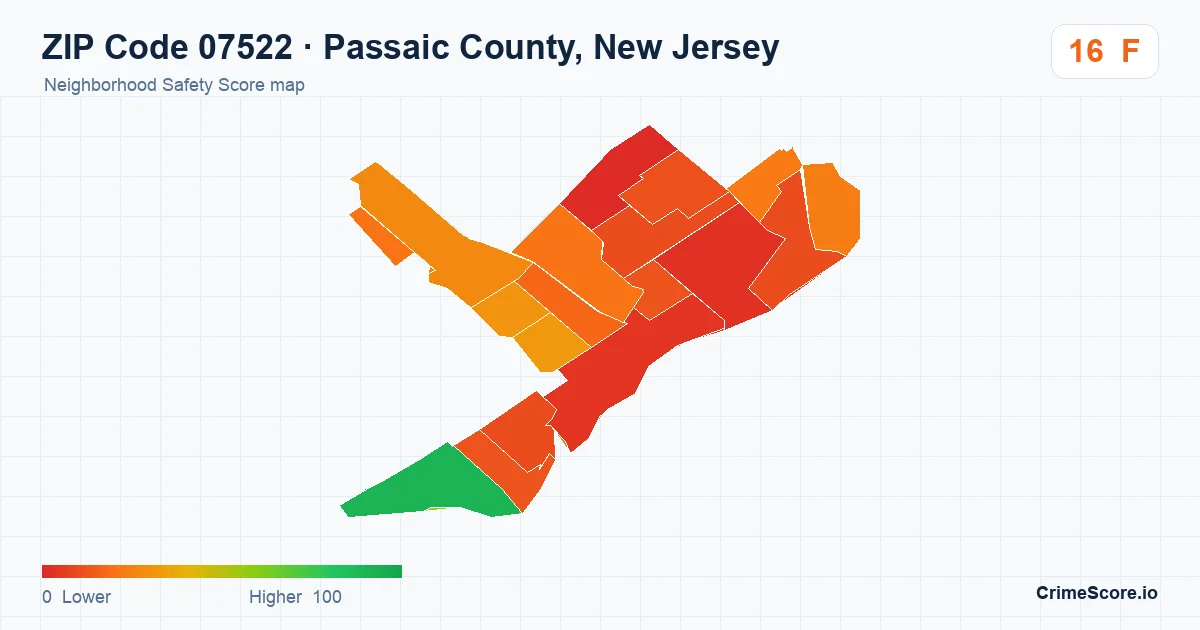 ZIP Code 07522 in Passaic County, New Jersey neighborhood Safety Score map