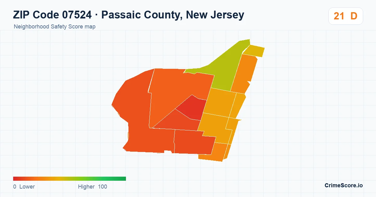 ZIP Code 07524 in Passaic County, New Jersey neighborhood Safety Score map