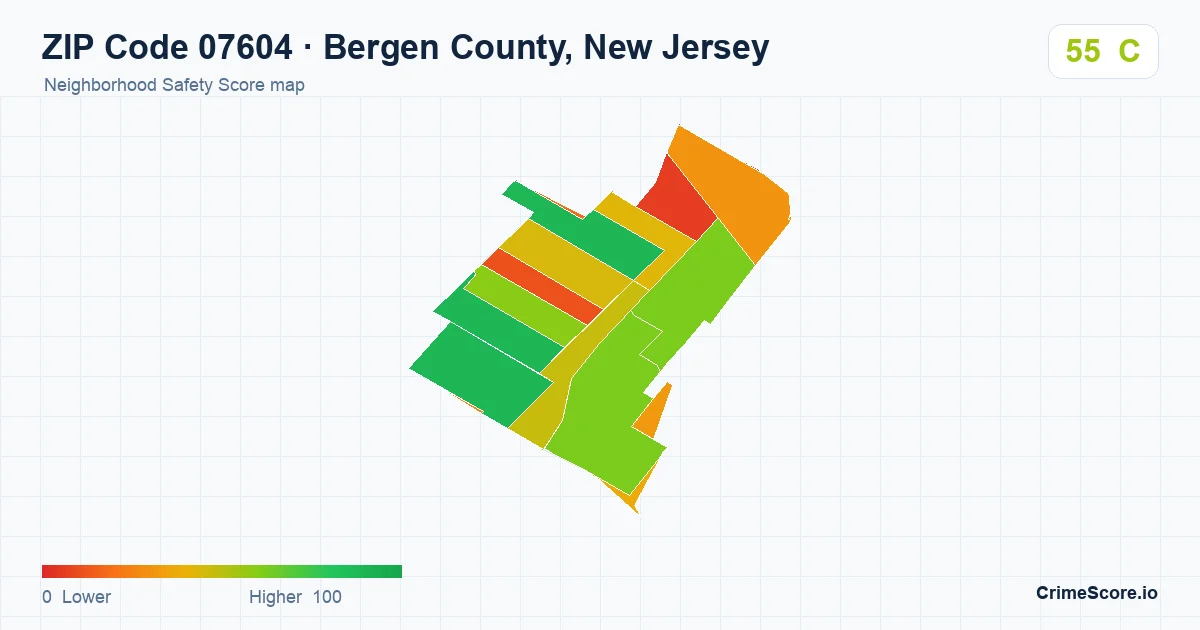 ZIP Code 07604 in Bergen County, New Jersey neighborhood Safety Score map