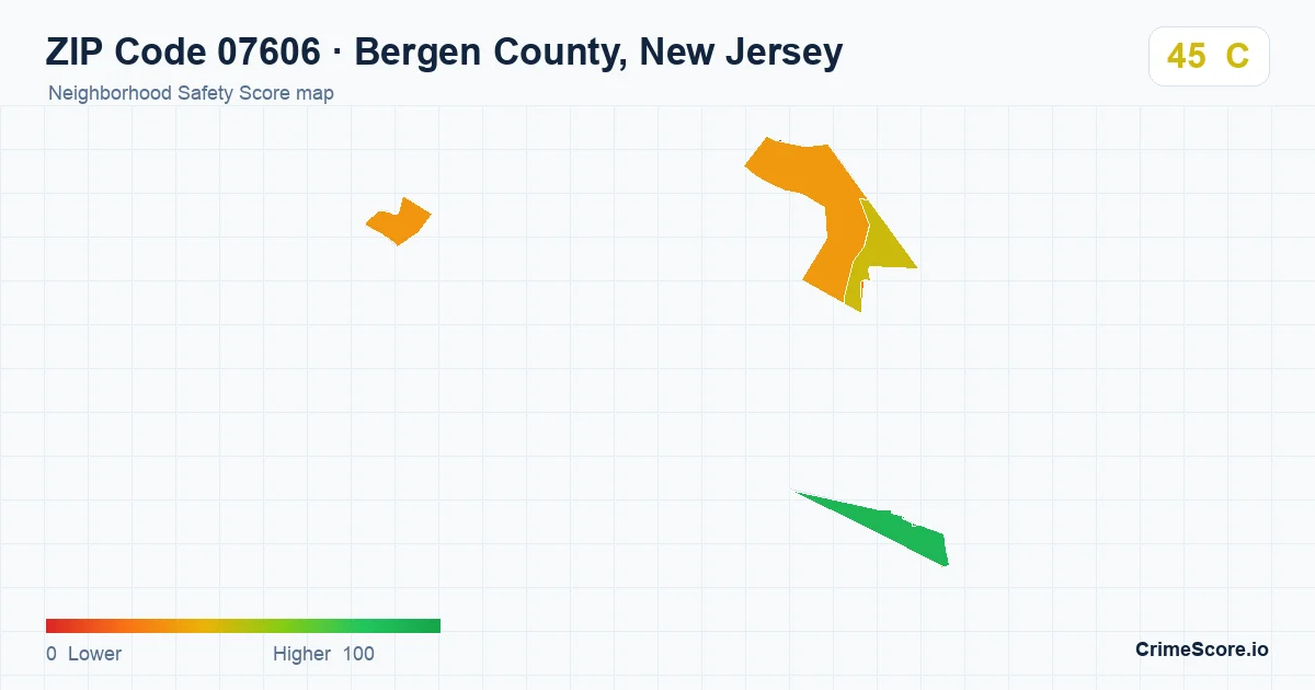 ZIP Code 07606 in Bergen County, New Jersey neighborhood Safety Score map