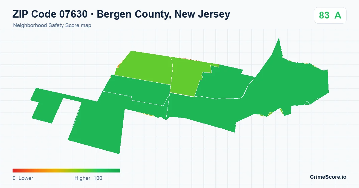ZIP Code 07630 in Bergen County, New Jersey neighborhood Safety Score map