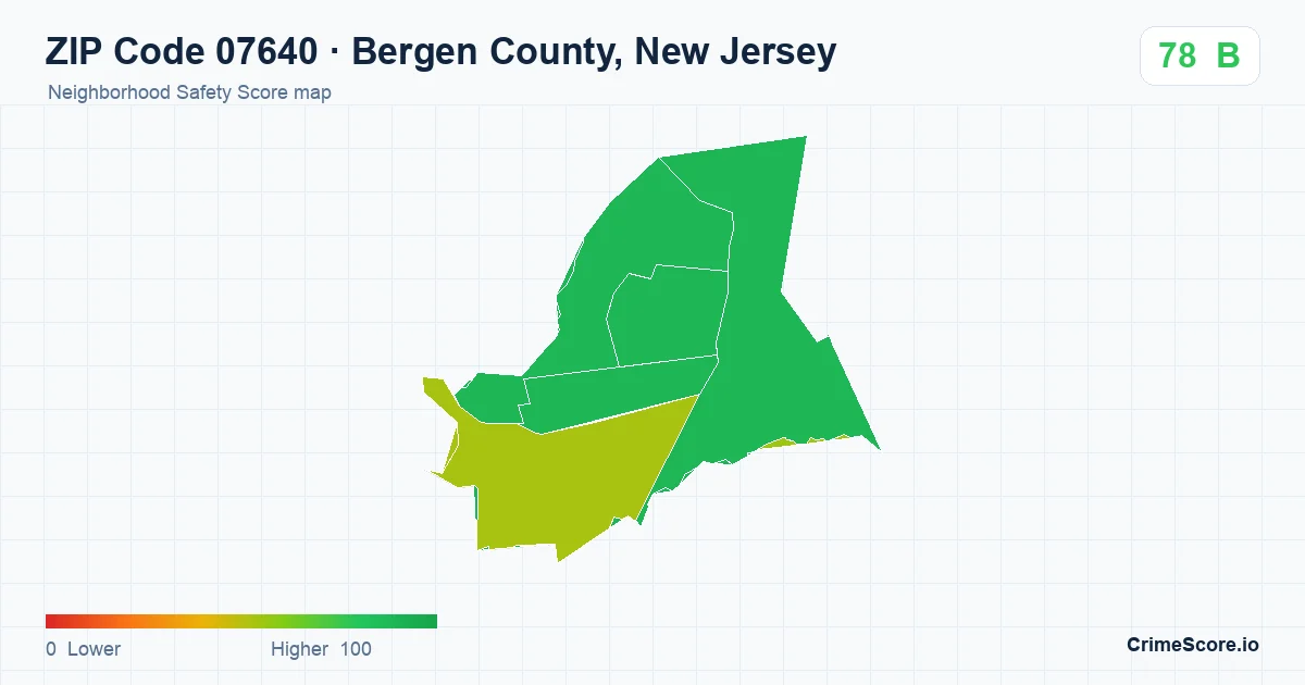 ZIP Code 07640 in Bergen County, New Jersey neighborhood Safety Score map