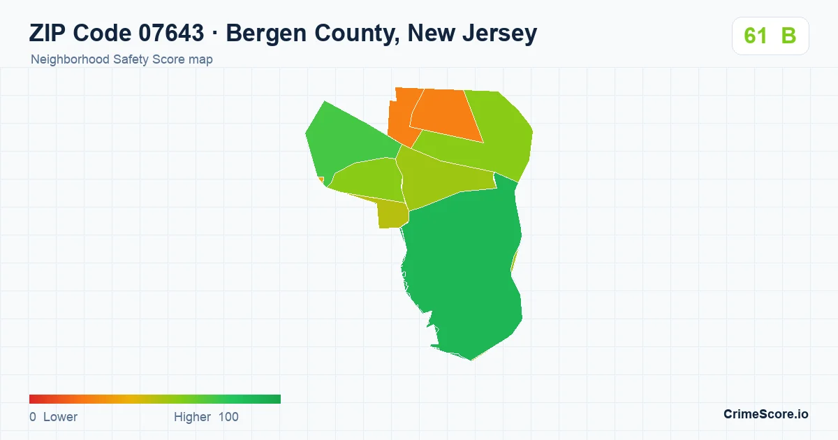 ZIP Code 07643 in Bergen County, New Jersey neighborhood Safety Score map