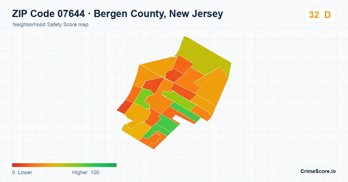 ZIP Code 07644 in Bergen County, New Jersey neighborhood Safety Score map