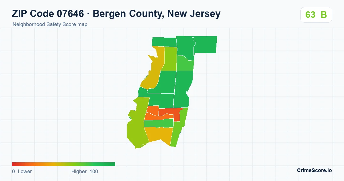 ZIP Code 07646 in Bergen County, New Jersey neighborhood Safety Score map