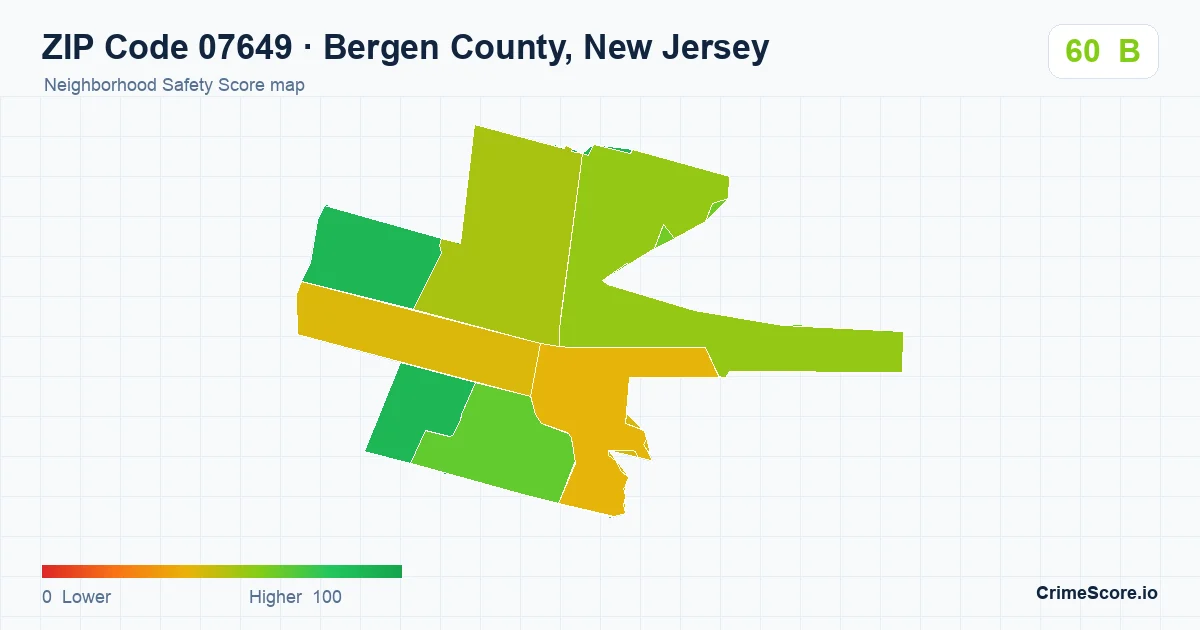 ZIP Code 07649 in Bergen County, New Jersey neighborhood Safety Score map