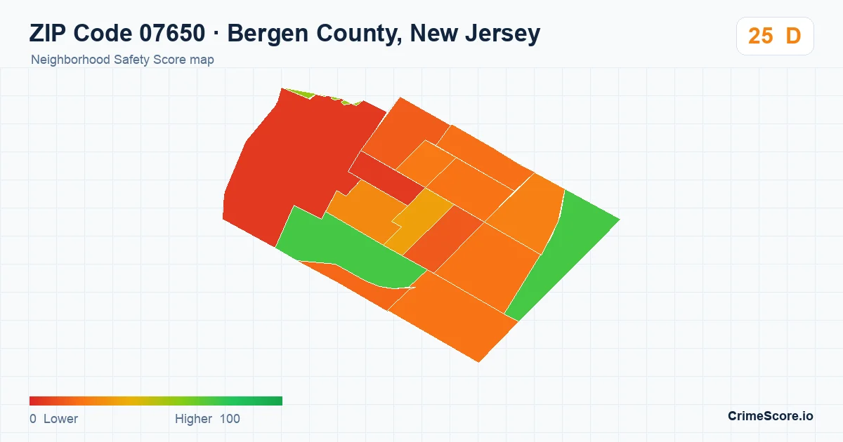 ZIP Code 07650 in Bergen County, New Jersey neighborhood Safety Score map