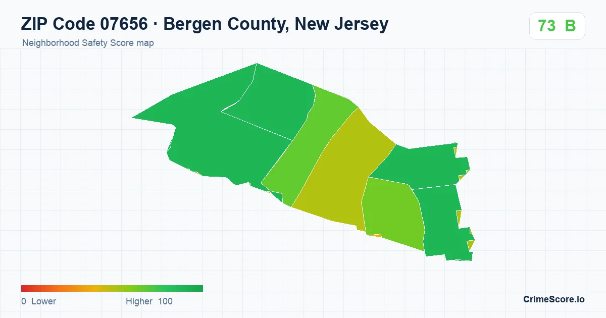 ZIP Code 07656 in Bergen County, New Jersey neighborhood Safety Score map