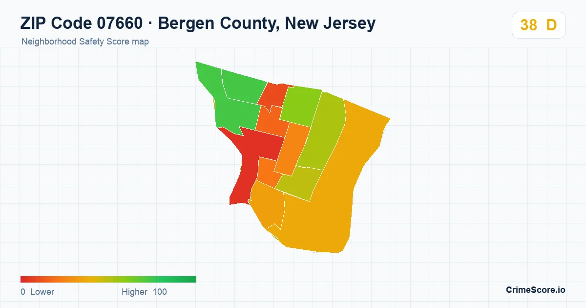 ZIP Code 07660 in Bergen County, New Jersey neighborhood Safety Score map