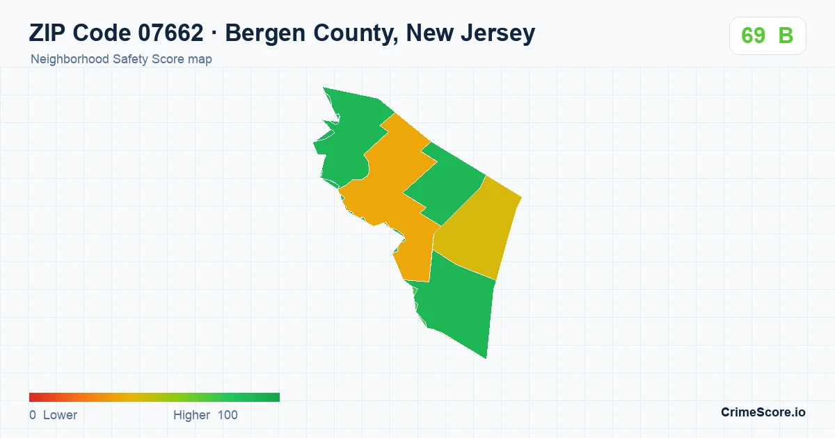 ZIP Code 07662 in Bergen County, New Jersey neighborhood Safety Score map