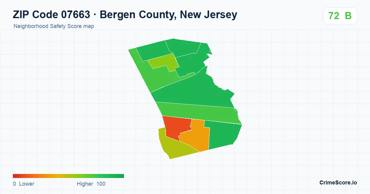 ZIP Code 07663 in Bergen County, New Jersey neighborhood Safety Score map