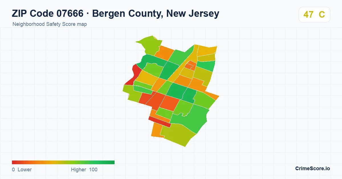 ZIP Code 07666 in Bergen County, New Jersey neighborhood Safety Score map