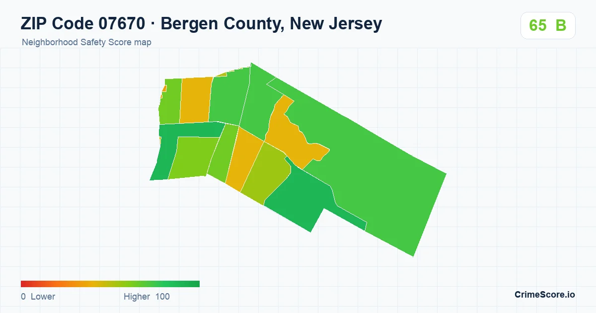 ZIP Code 07670 in Bergen County, New Jersey neighborhood Safety Score map