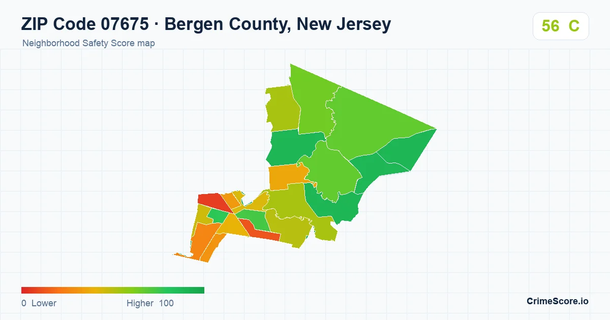 ZIP Code 07675 in Bergen County, New Jersey neighborhood Safety Score map