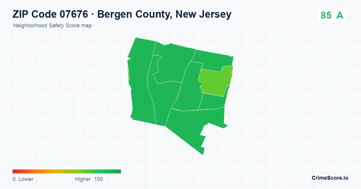ZIP Code 07676 in Bergen County, New Jersey neighborhood Safety Score map