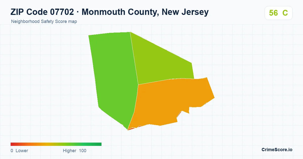 ZIP Code 07702 in Monmouth County, New Jersey neighborhood Safety Score map