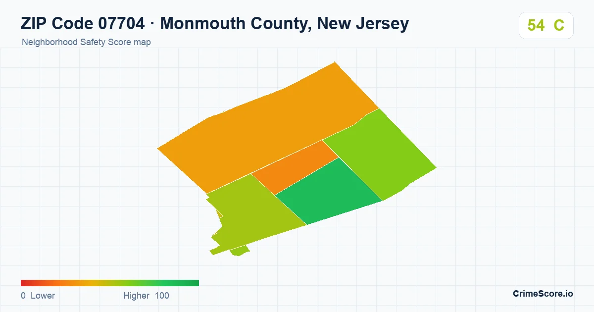 ZIP Code 07704 in Monmouth County, New Jersey neighborhood Safety Score map