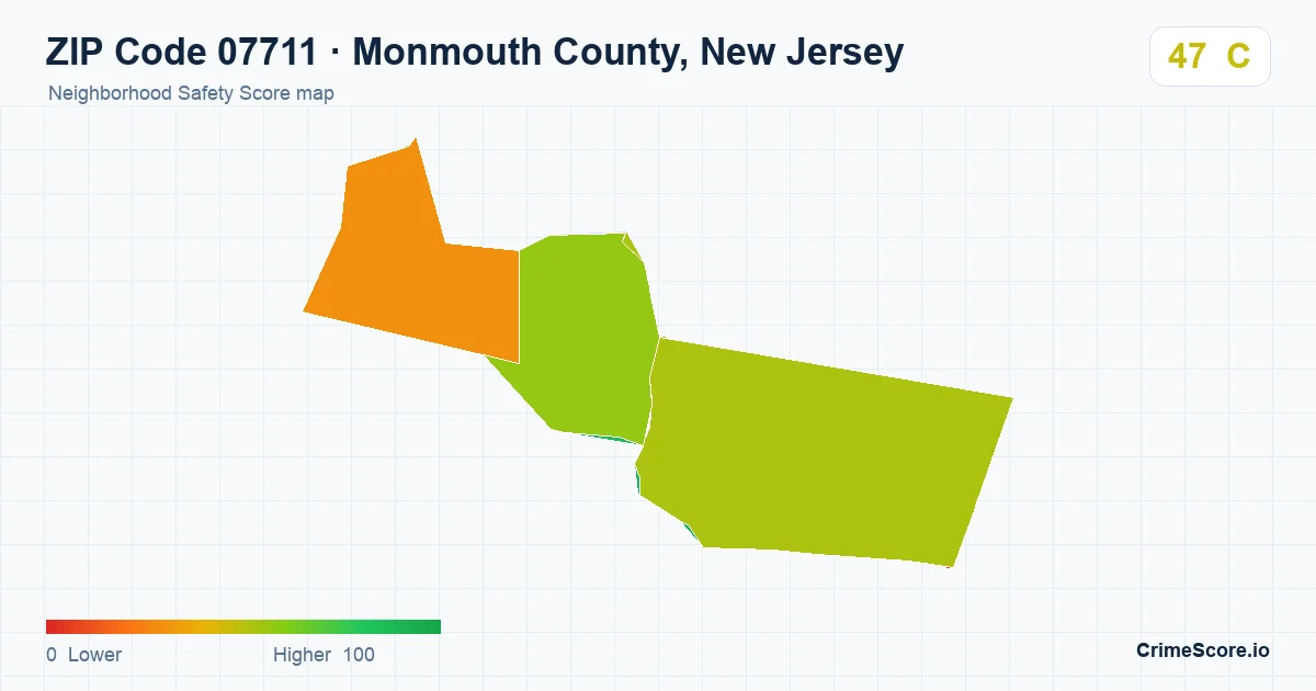 ZIP Code 07711 in Monmouth County, New Jersey neighborhood Safety Score map