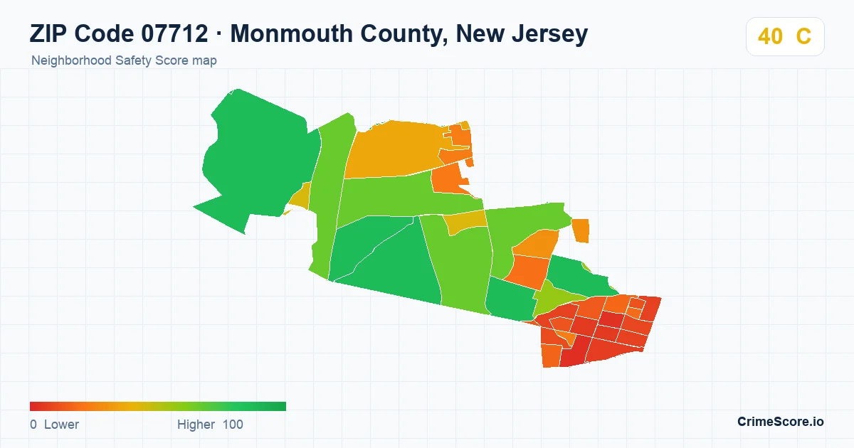 ZIP Code 07712 in Monmouth County, New Jersey neighborhood Safety Score map