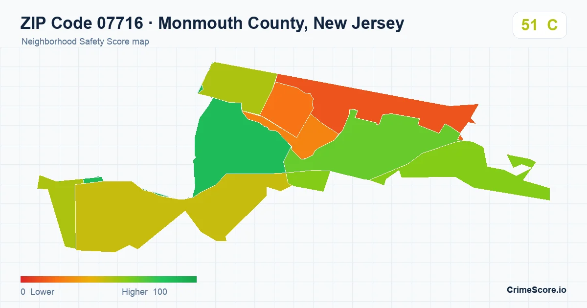 ZIP Code 07716 in Monmouth County, New Jersey neighborhood Safety Score map
