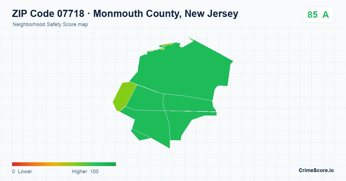 ZIP Code 07718 in Monmouth County, New Jersey neighborhood Safety Score map