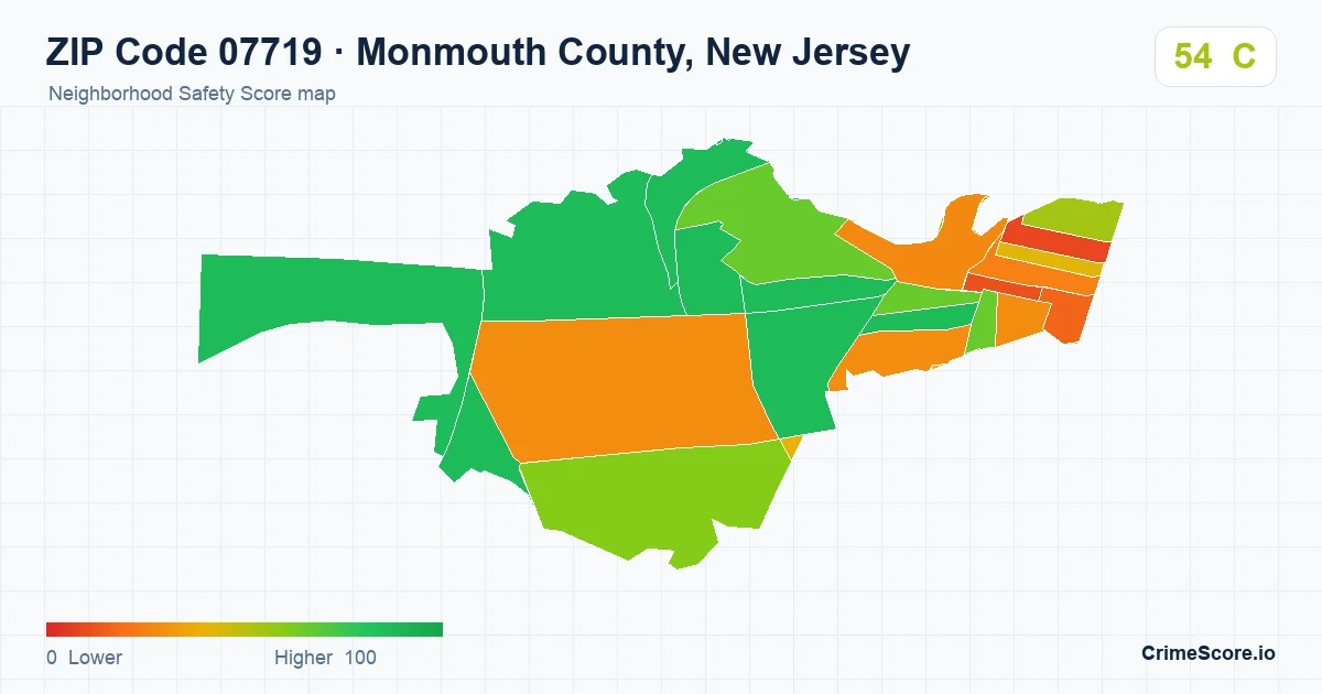 ZIP Code 07719 in Monmouth County, New Jersey neighborhood Safety Score map