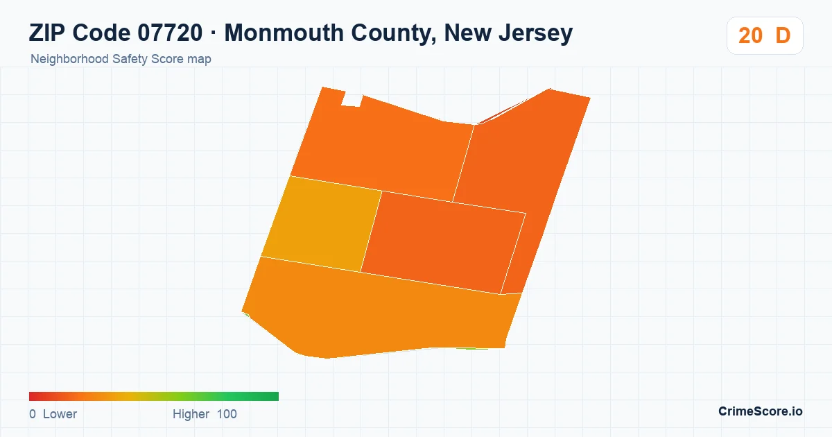 ZIP Code 07720 in Monmouth County, New Jersey neighborhood Safety Score map