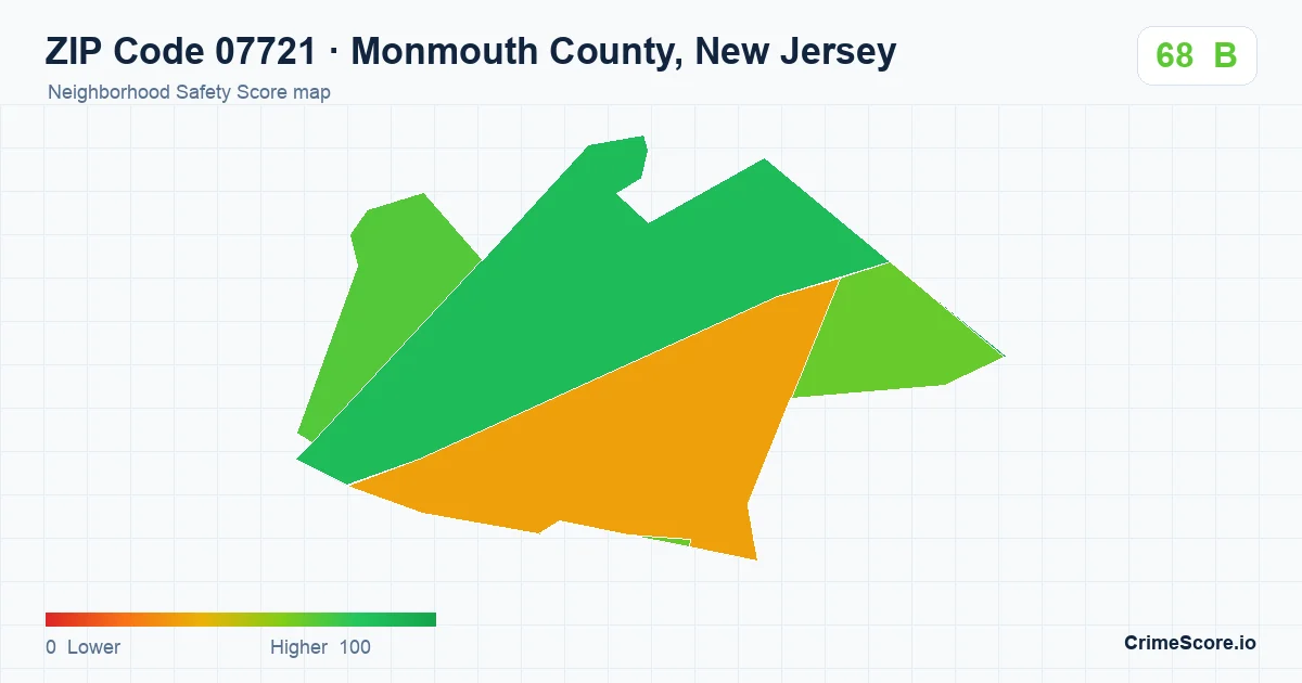 ZIP Code 07721 in Monmouth County, New Jersey neighborhood Safety Score map