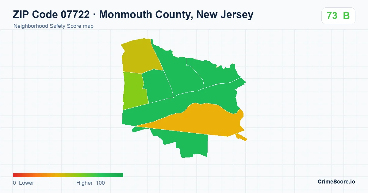 ZIP Code 07722 in Monmouth County, New Jersey neighborhood Safety Score map