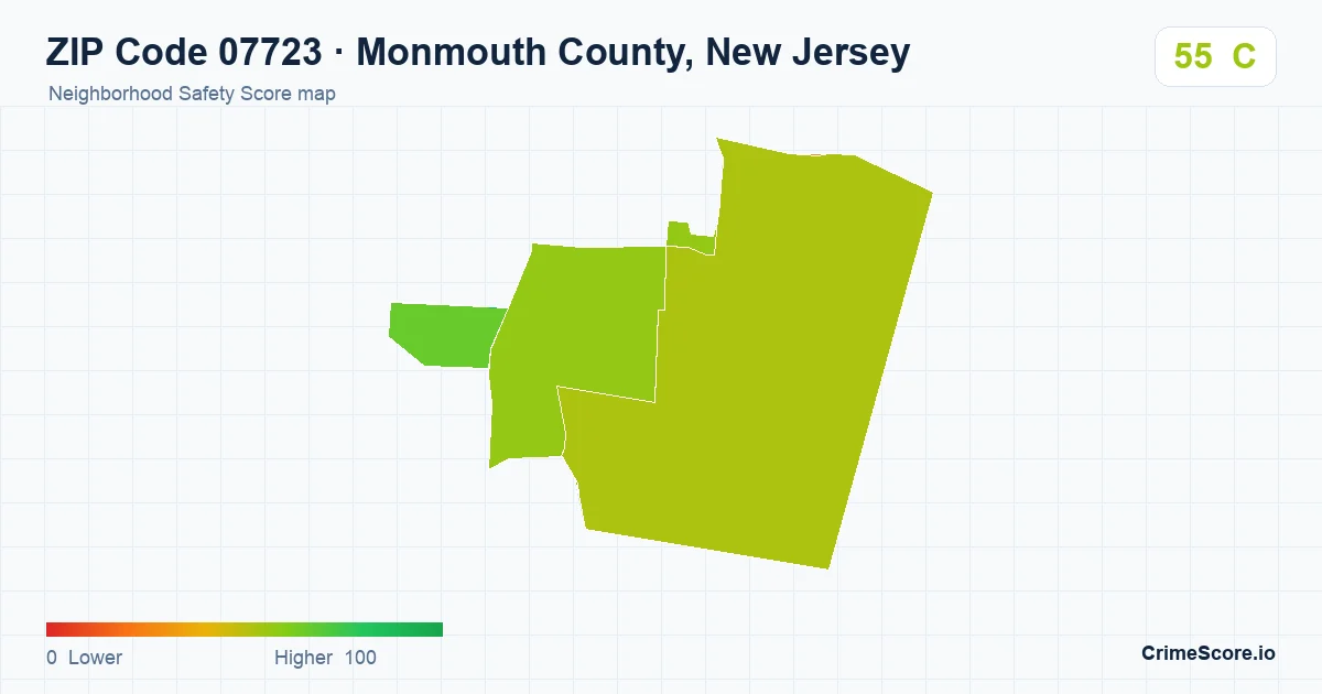 ZIP Code 07723 in Monmouth County, New Jersey neighborhood Safety Score map