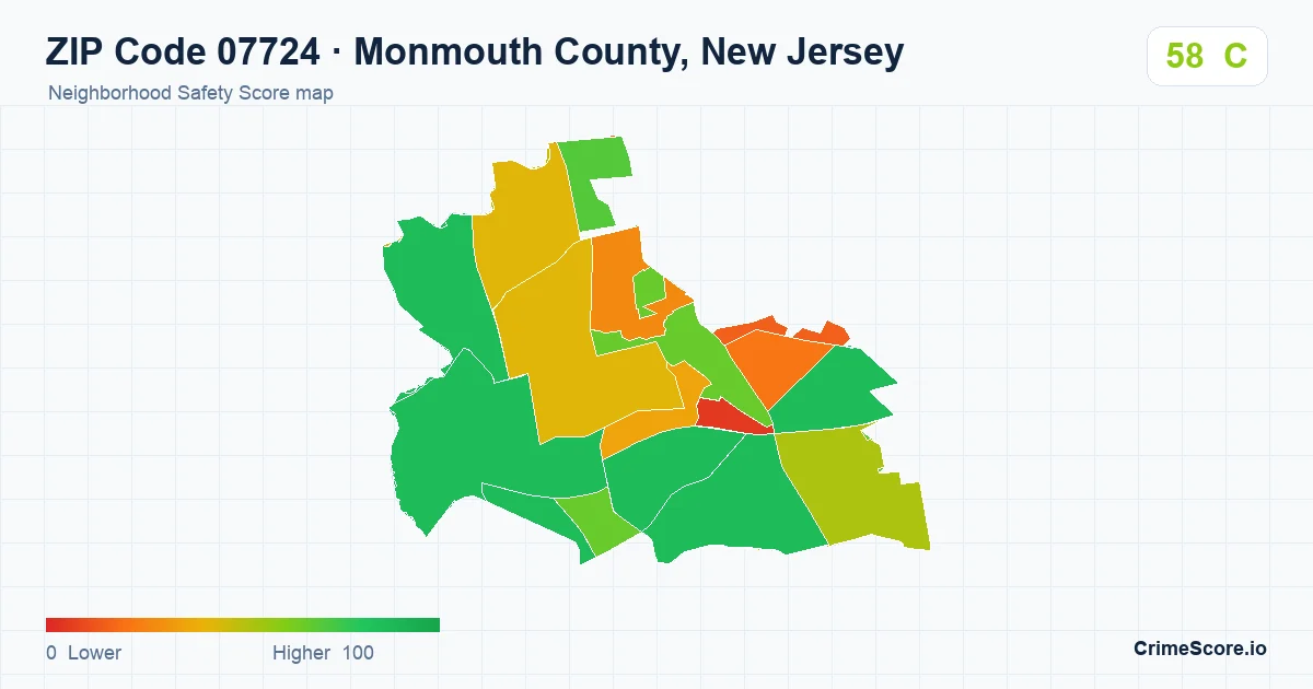 ZIP Code 07724 in Monmouth County, New Jersey neighborhood Safety Score map