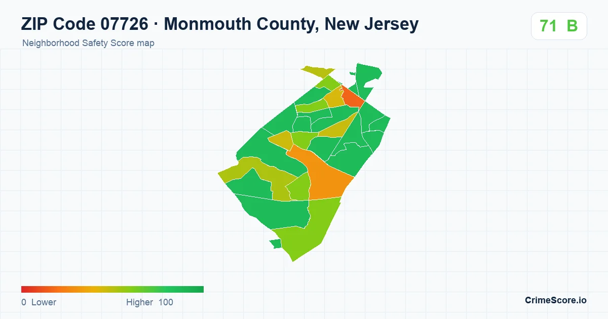 ZIP Code 07726 in Monmouth County, New Jersey neighborhood Safety Score map