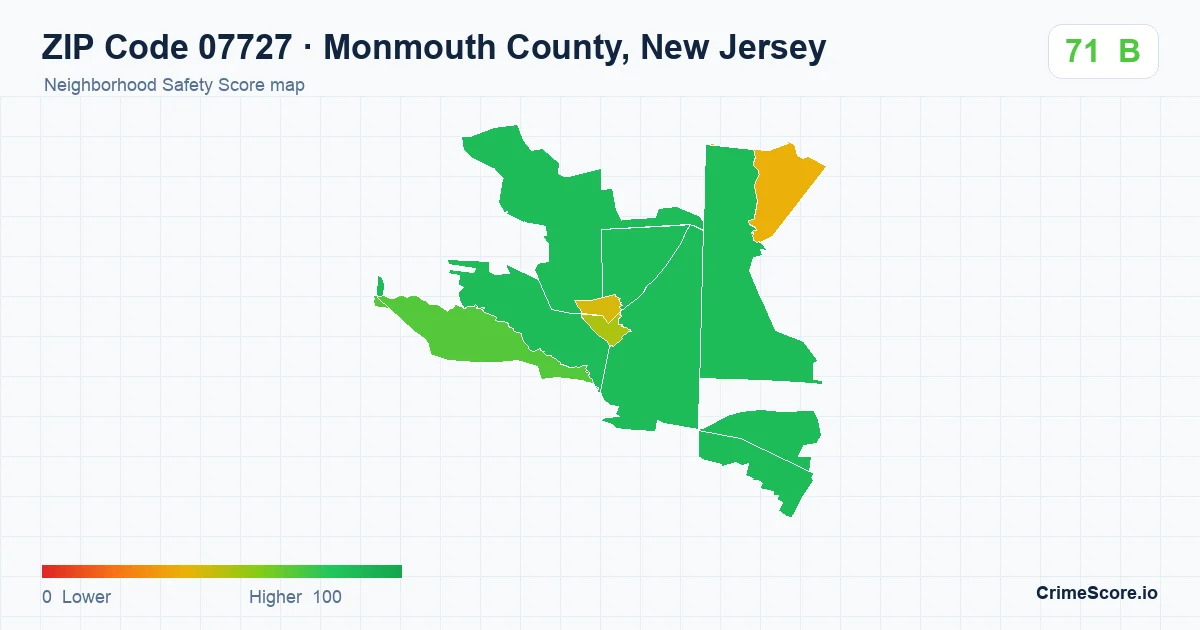 ZIP Code 07727 in Monmouth County, New Jersey neighborhood Safety Score map