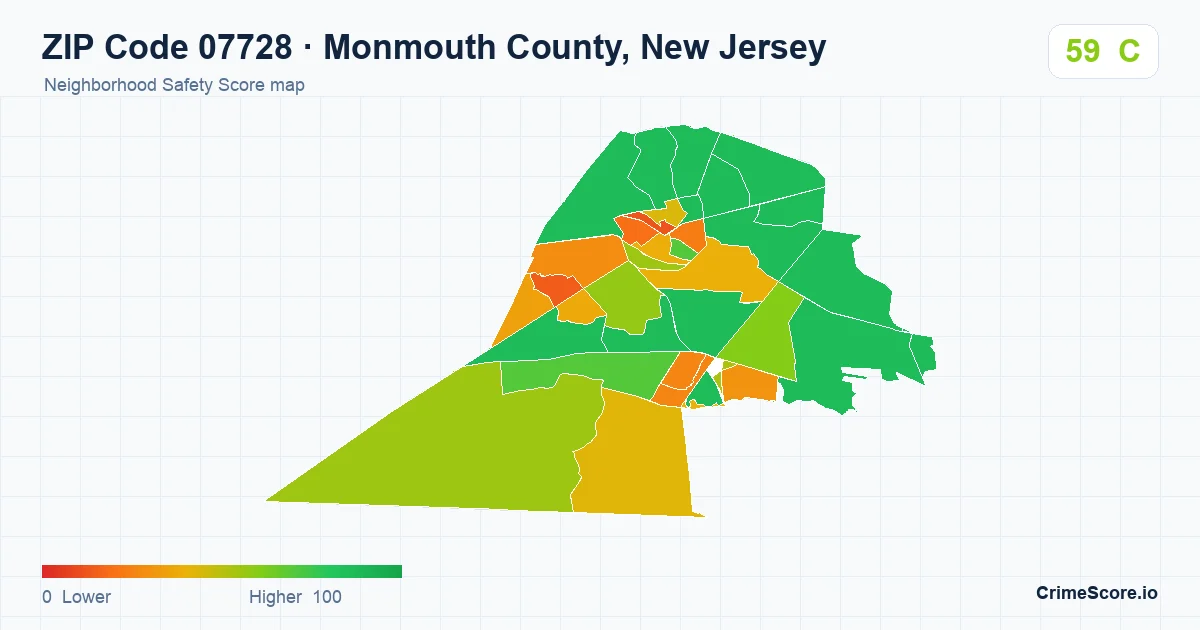 ZIP Code 07728 in Monmouth County, New Jersey neighborhood Safety Score map